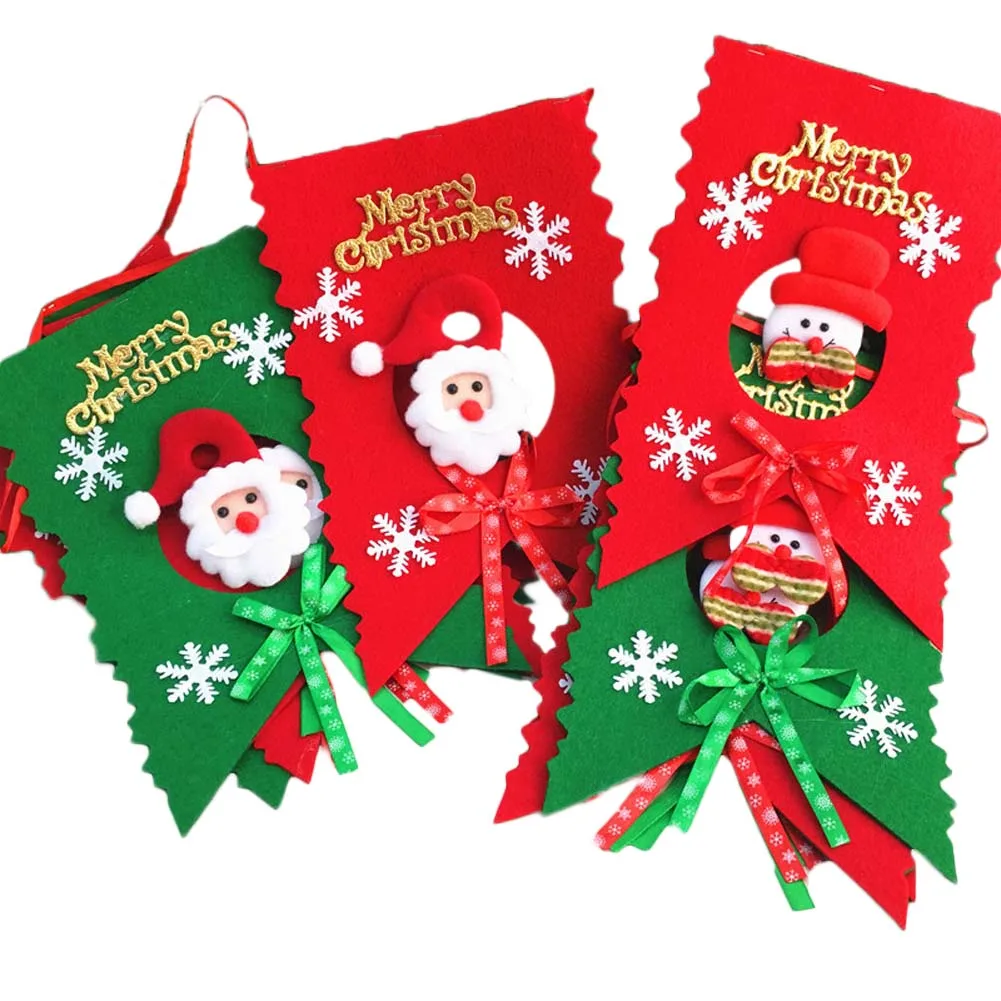 2.6 M Snowman Ornaments Set 6 flags Enfeites De Natal Colorful Christmas New Year Hanging Flag Party Decoration  30*18CM