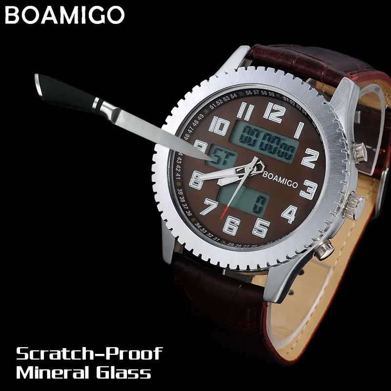 BOAMIGO men sport watches casual military quartz watches brand men\'s leather band wristwatches 30M waterproof relogio masculino