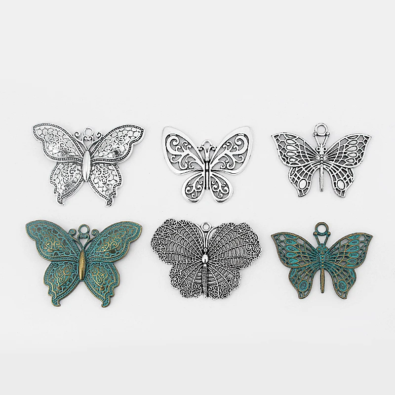 2pcs Verdigris Patina Silver Color Large Butterfly/Geometric Charm Pendants For DIY Necklace Jewelry Findings Making Accessories