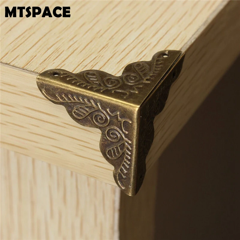 MTSPACE 10pcs/Set Antique Jewelry Box Corner Foot Wooden Case Corner Protector Bronze Tone Flower Pattern Carved Metal Crafts