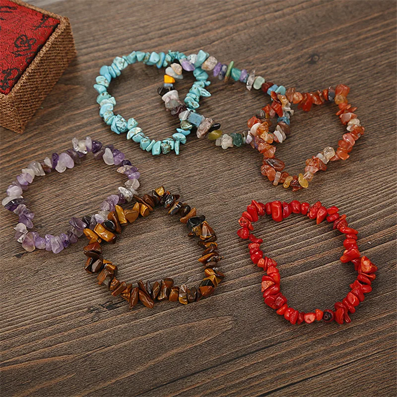 Ethnic style colored stone bracelet natural crystal gravel bracelet beads elastic bracelet