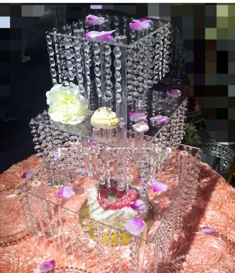 Fashion Crystal Acrylic Wedding tall Cake Stand Dessert Table Cake holder Rack Wedding Centerpiece Cupcake Stand 3 layer squre