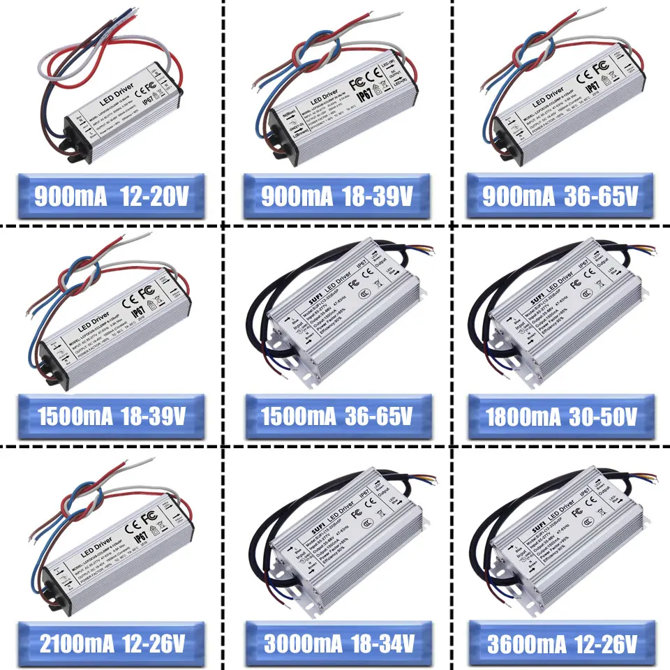 1W 3W 5W 10W 20W 30W 36W 50W 100W LED Driver Waterproof Lighting Transformers AC85-265V Power Supply Adapter for DIY LED Lamp