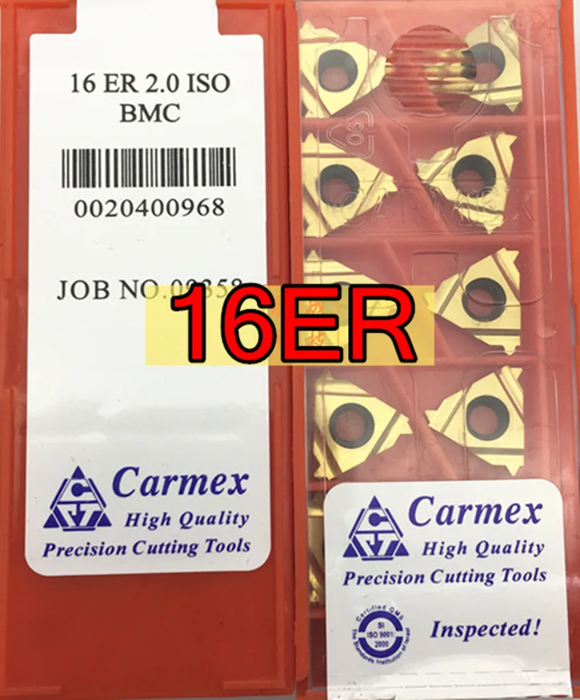 Carmex-insertos de rosca externa 16ER AG60 AG55 1,0 1,25 1,5 1,75 2,0 2,5 3,0 3,5 ISO BMC, 10 unids/set/juego, procesamiento: acero