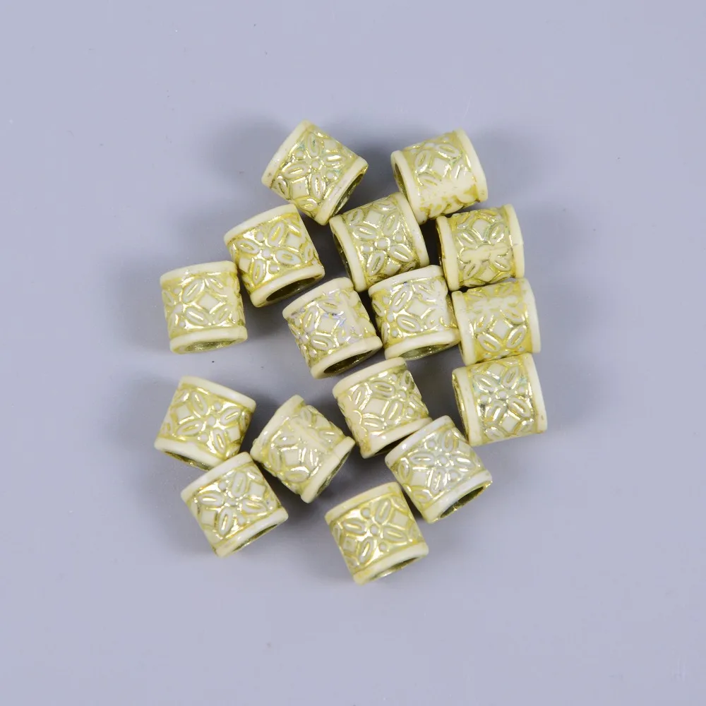 100pcs 6mm Acrylic Dread Dreadlock Beads With Gold Flower Pattern Hair Braid Braiding Tube Ring Cuffs Clips Hair Jewelry Tool