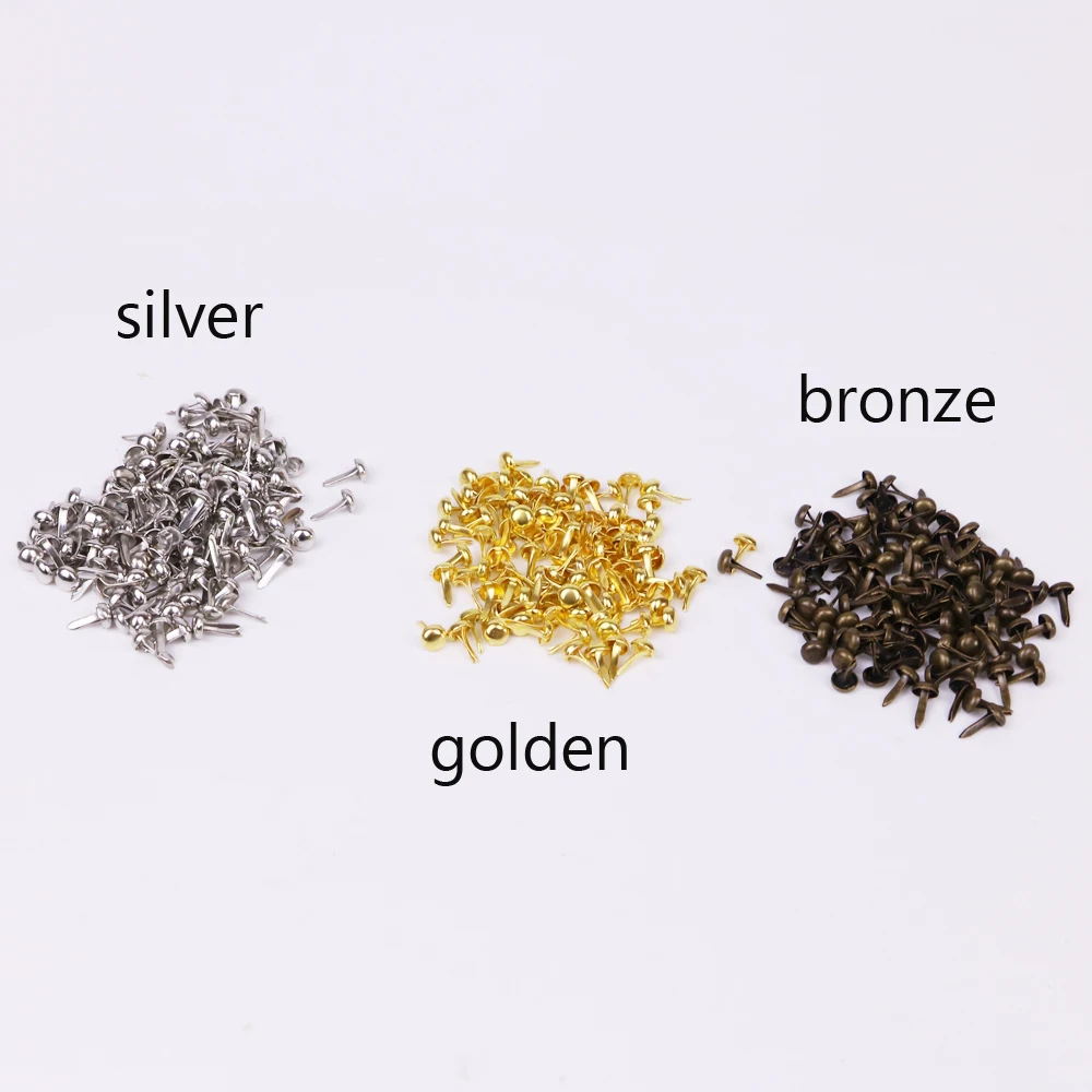 solid color metal scrapbooking brads mini size Dia5mm length 8mm golden silver bronze embellishment 200pcs/lot