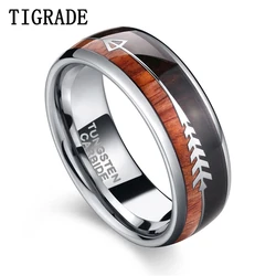 Tigrade 8mm Tungsten Ring For Men's Wedding Band Engagement Ring Silver Color Wood & Arrow Design Dome Style Size 6-13 for Mal