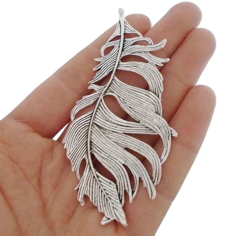 ZXZ 2pcs Large Feather Leaf Charms Pendants for Jewelry Making Findings 85x42mm