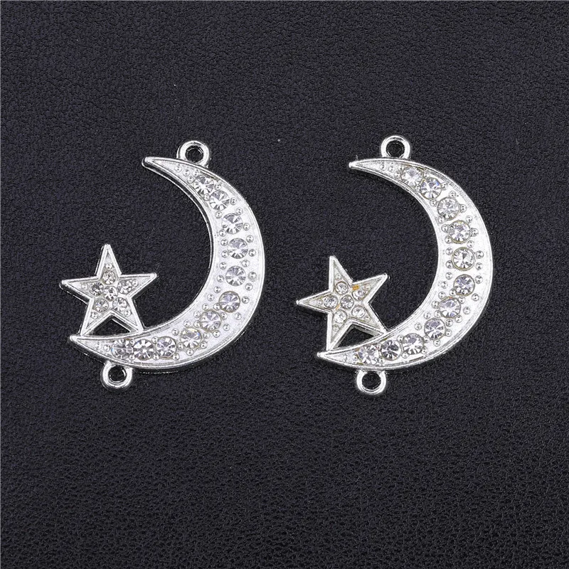 Juya DIY Islamic Jewelry Accessories Gold/Silver Color Crescent Allah Moon Star Connectors For Muslim Jewelry Making