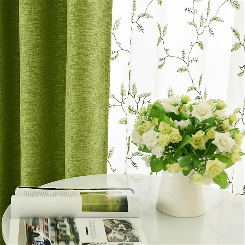Green Curtains Customize Cortinas Para Salon and Tulle Elegant Faux Cotton Linen Living Room Curtain for Kitchen  Custom Made