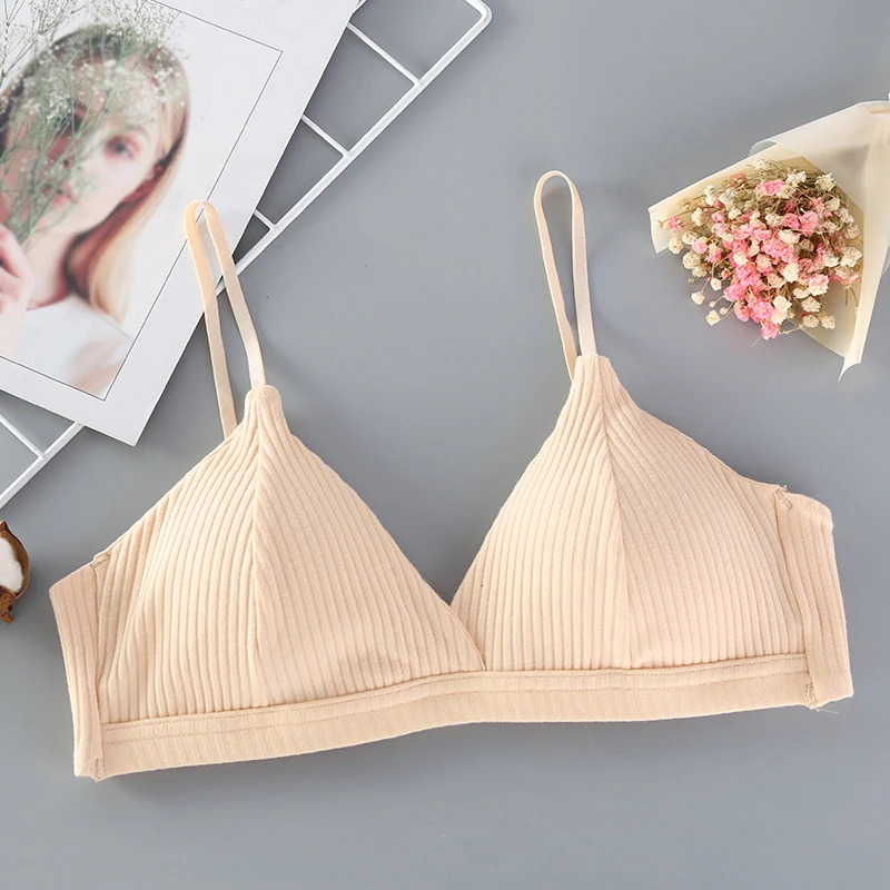 Cotton Push Up Bra For Women Nowire Bralette Female Underwear Sexy Lingerie V Neck Brassiere Simple Solid Color Removable Pads