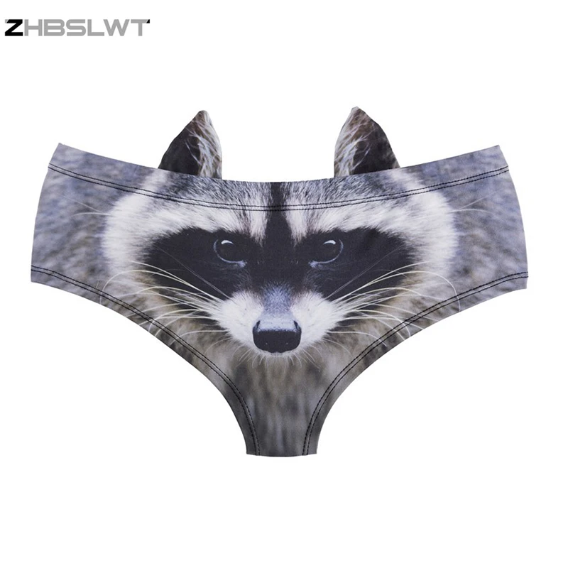 

ZHBSLWT Fashion Women Underwear 3D Printed Animal Raccoon Hipsters Panty Sexy Panties Women With Ear Bragas Culotte Femme