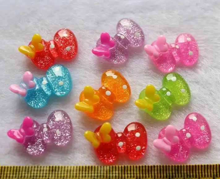 

250pcs Glitter butterfly bow with polka dots cabochons for hair accessories mixed colors