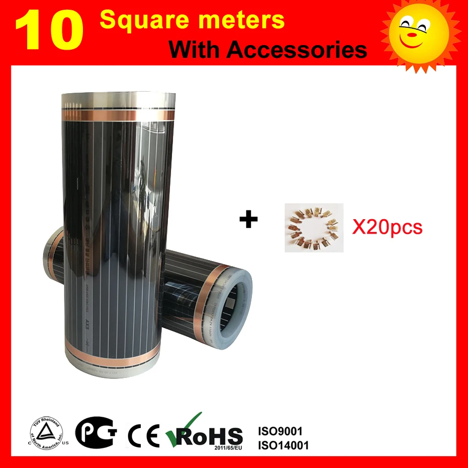 TF brand 10 Square meter Far Infrared Heating Film, AC220V floor heating film 50cm x 20m with silver clips CE certified