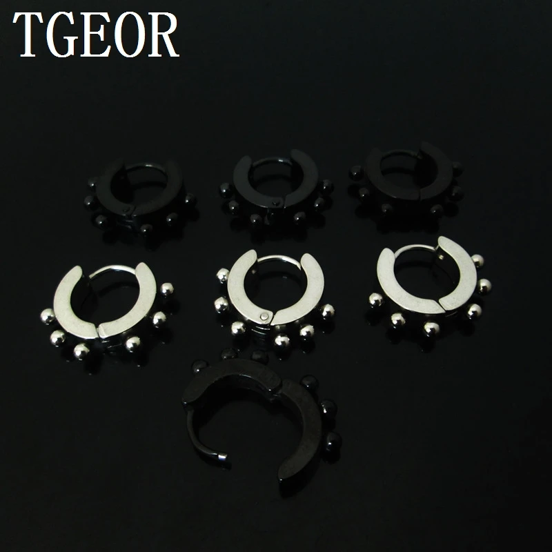 100% NEW 1 Pair surgical stainless steel with 6 balls Small hoop Backing Earring Free shipping