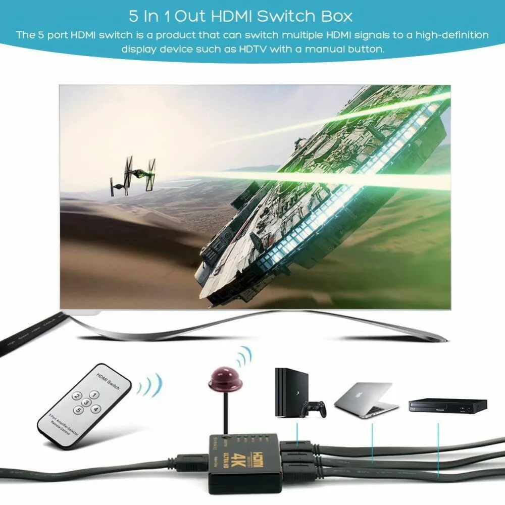 3 Port UHD 3D 4 K 1080 P HDMI Splitter Switch Selector Switcher Hub IR Remote HDTV