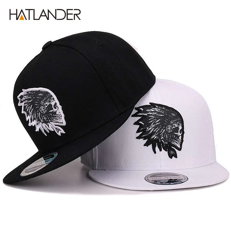 [HATLANDER] Stickerei Schädel baseball caps hüte hip hop hysteresen flache krempe knochen gorra sport hysterese kappen für männer frauen unisex