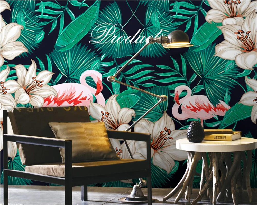 

Beibehang Custom Wallpaper Nordic Hand Painted Tropical Flamingos Sofa TV Background Wall Living Room Bedroom Mural 3d wallpaper