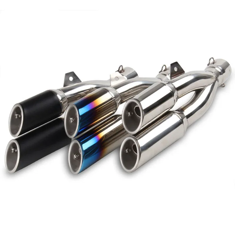 TKOSM 38-51mm Multi-color Stainless Steel Universal Motorcycle Muffler Exhaust Tail Pipe Double Twin Tip For CBR500 R6 Ninja 250