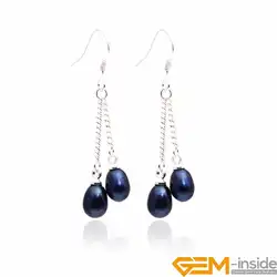 5-6mmx7-8mm Pearl Earrings Silver Plated Hook For Women Gift Jewelry Long Earrings Female Valentine Gifts White Pink Blue Pearl