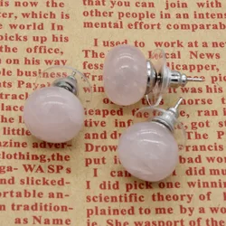 XSM Silver Plated Stud Earrings Natural Rose Pink Quartz Bread Shape Earring For Women Girls Fashion Jewelry Gift 1 Pair