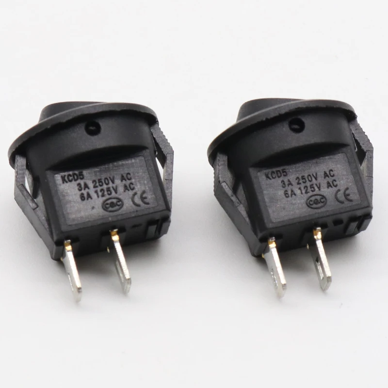 5* Small Round Black 2-Pin 2-Files 3A/250V 6A/125V Rocker Switch Seesaw Power Switch