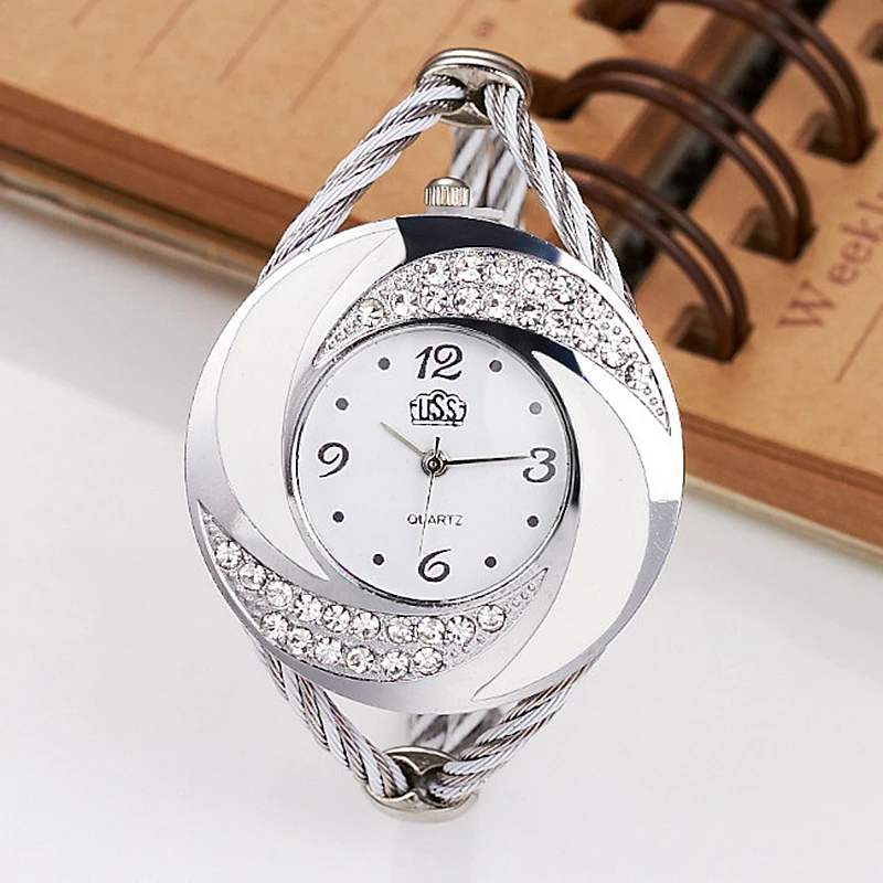 Ladies Quartz Watch CUSSI Luxury Brand Rhinestone Retro Wristwatch Female Women Fashion Vintage Styling Ribbon Thin Band Clock