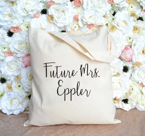 personalize future Mrs wedding day bride bridesmaid canvas engaged Tote Bags bridal shower hen party company gift bags