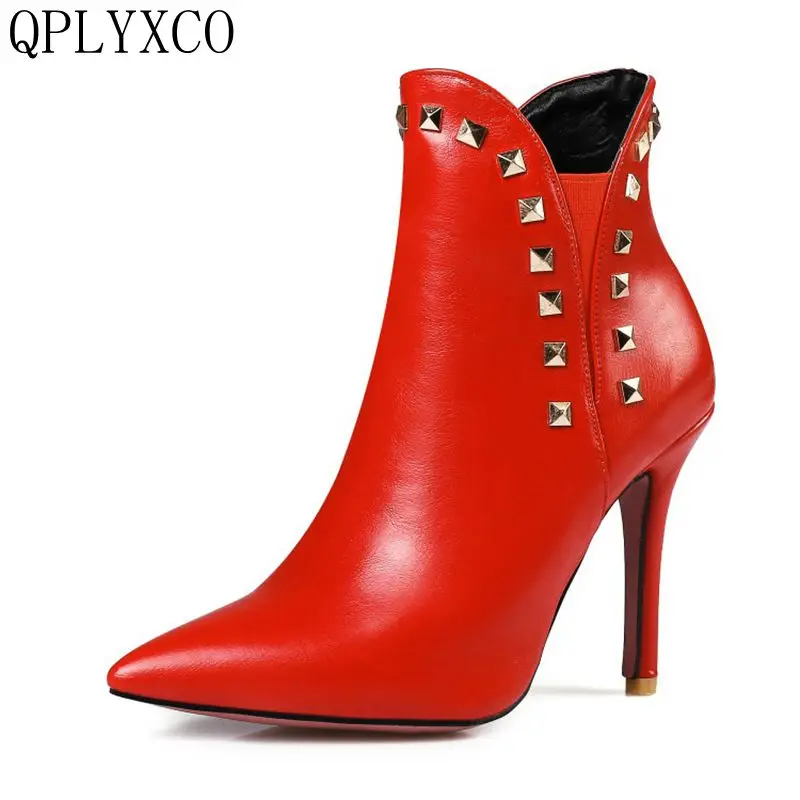 QPLYXCO 2017 New Sale Big size 34-47 ankle boot short Autumn winter Sexy Women Pointed Toe high heels Wedding Party shoes 584