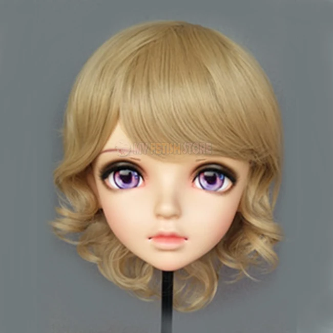 

(Miao-6)Female Sweet Girl Resin Half Head Kigurumi BJD Eyes Crossdress Cosplay Japanese Anime Role Lolita Mask With Eyes And Wig