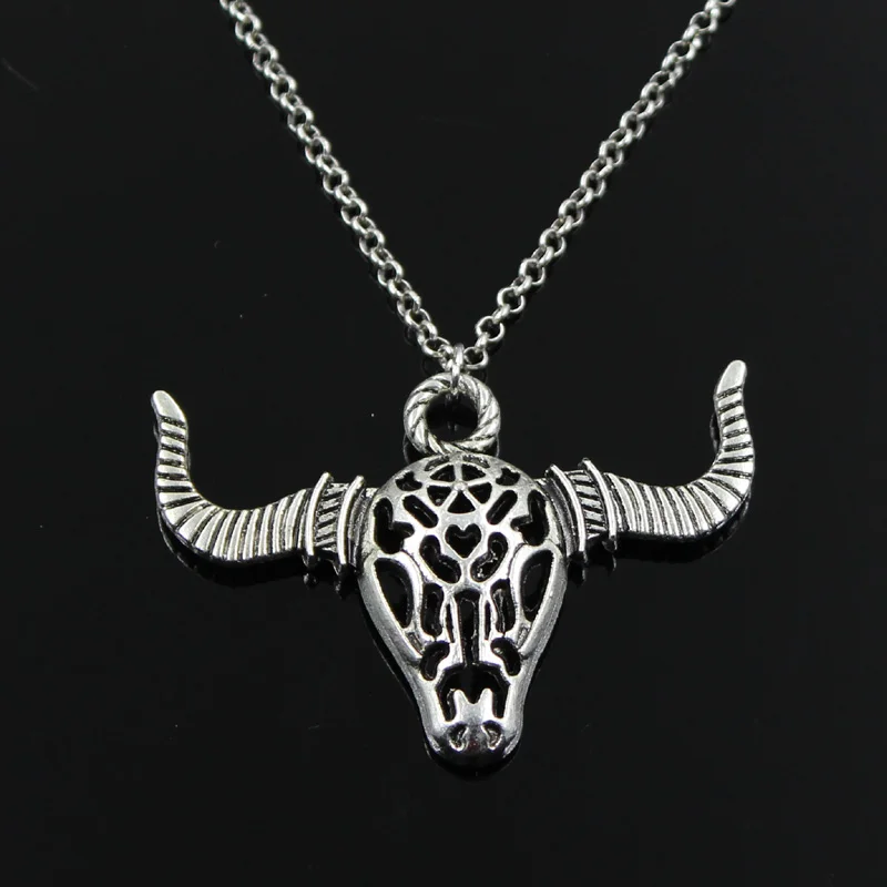 New Fashion Hollow Bull Ox Head Pendants Round Cross Chain Short Long Mens Womens Silver Color Necklace Jewelry Gift