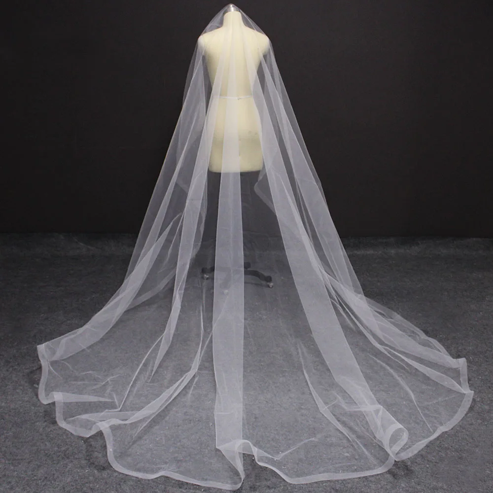 Long Horsehair Edge 3 Meters Wedding Veil WITHOUT Comb One Layer Cover Face Bridal Veil Velo de Novia