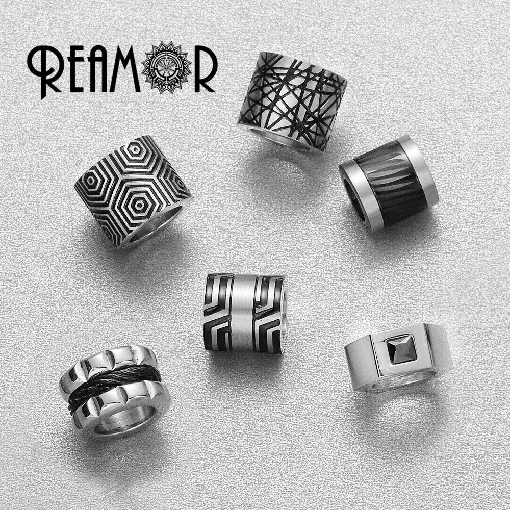 REAMOR 5pcs Black Gold Color Charms Beads Big Hole Stainless Steel Beads For Jewelry Making Men Necklaces & Bracelet DIY Beads