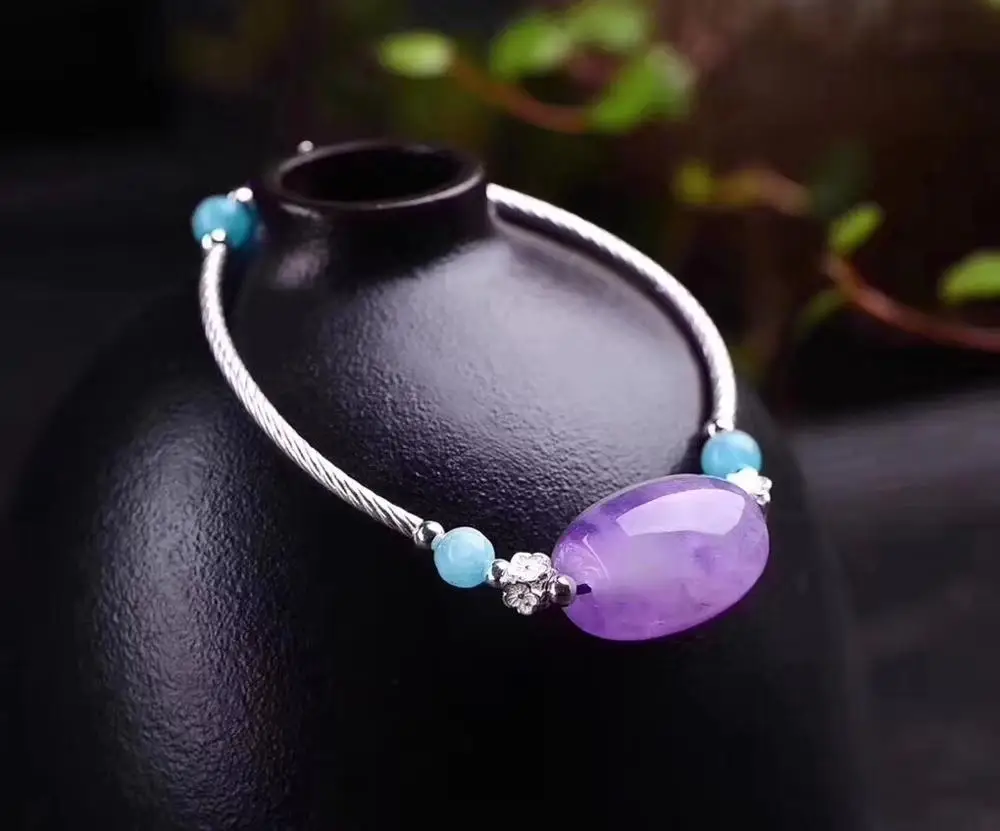 Natural Purple Amethyst Clear Beads Bracelet Crystal Women 22x15mm Lavender Amethyst Jewelry AAAAA 2