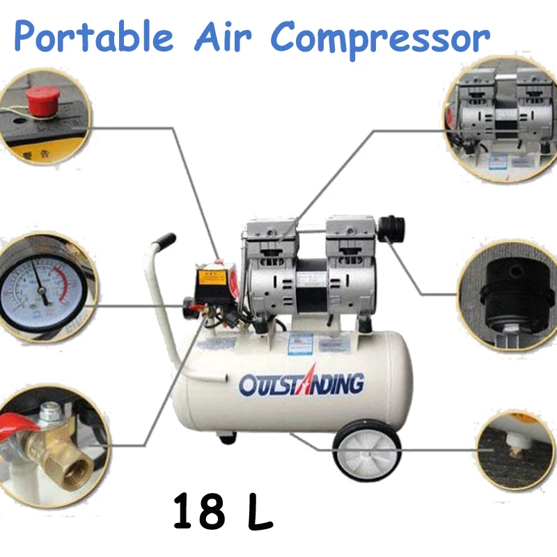 

18L Dental Laboratory Mobile Air Compressor Machine Small Air Compressor Oil-free Silent Air Compressor Machine 220V