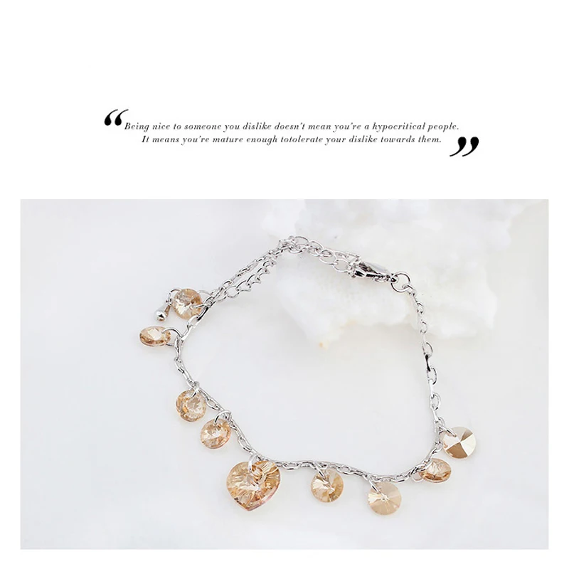 Joyashiny Bohemian Genuine Crystals from Austria Heart Charm Bracelets Silver Color Pulseras Women Jewelry