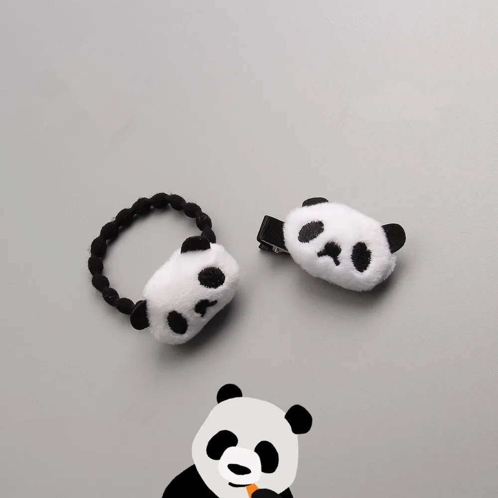 Boutique 20 pcs Fashion Leuke Gevulde Panda Haarspelden Effen Kawaii Dier Haar Clips Rubber Gom Touw Elastische Haarbanden Hoofddeksels