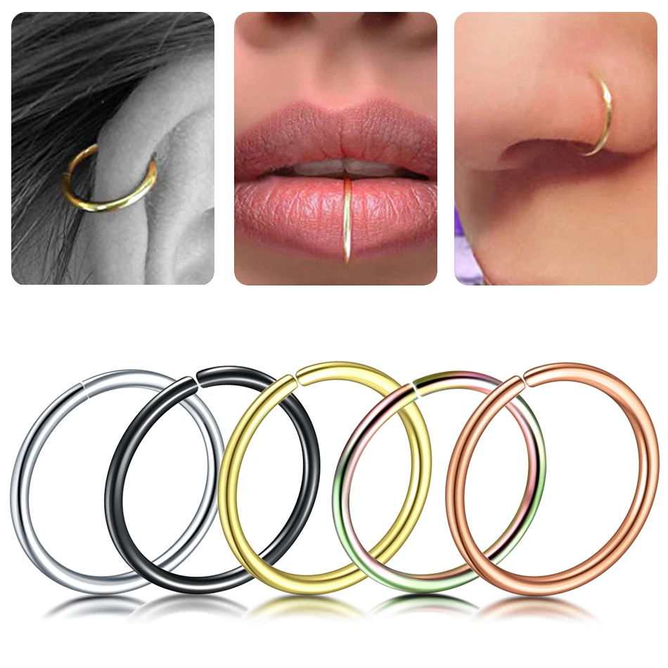 1PC Fake Piercing Nose Hoop Ring Labret Lip Ring Rook Piercing 20G Stainless Steel Tragus Earrings Helix Piercing Body Jewelry