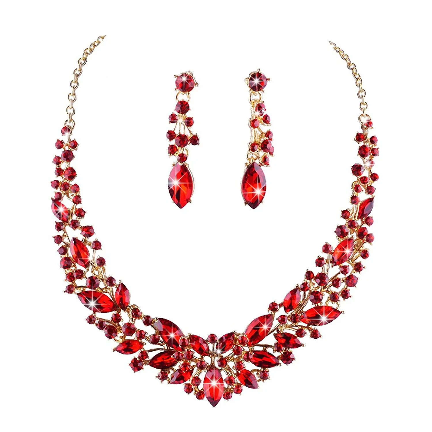 Colorful Austrian Crystal Necklace and Earrings Bridal wedding party Jewelry Sets for Women marquise Jewelry Christmas Wife Gift