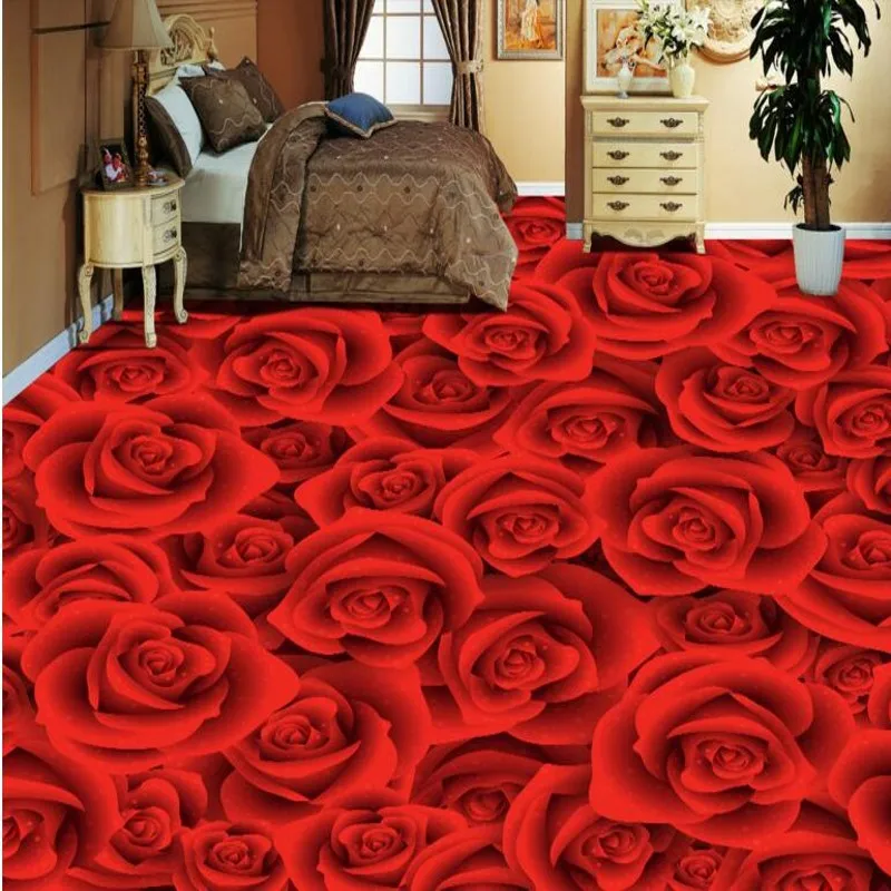 

beibehang Custom personality Red Rose bedroom 3D floor tiles to draw the floor ultra-environmentally friendly painting floor s