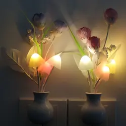 Dark automatic bright US plug LED Novelty light Mushroom Tulip Flower light sensor night lamp Home decoration Romantic light