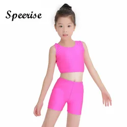 Speerise, camiseta sin mangas y pantalones cortos para gimnasia y baile de 2 piezas para niñas, conjunto de ropa deportiva, mono de LICRA, trajes de baile de Ballet