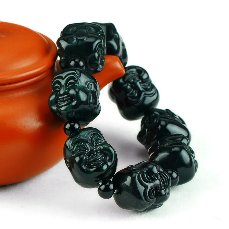 Natural Jade Bracelet Beaded Buddha Bracelet for Men Women Beads Carved Buddha Bracelet