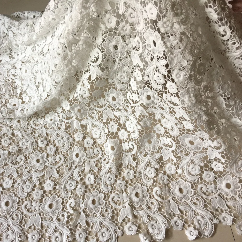 2y Newest African White Flower Milk Silk Lace Fabrics High Quality French Lace Fabric For Women Party Dress Nigerian Lace Fabric