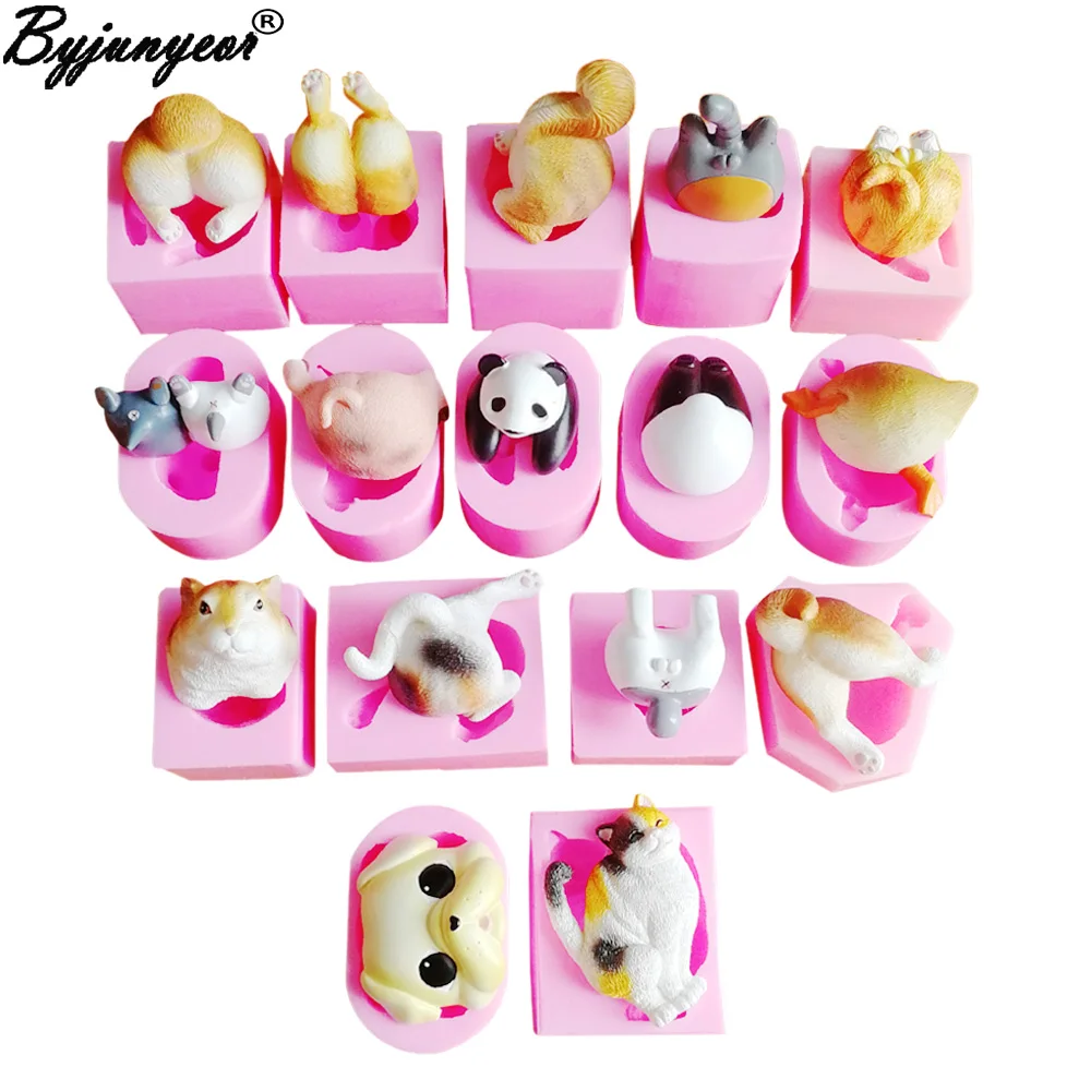 16 Dogs Cats Ass Candle Silicone Soap Mold Fondant Chocolate Sugar Panda Candy Clay Plaster Ice Mould Cake Decorating Tool C382