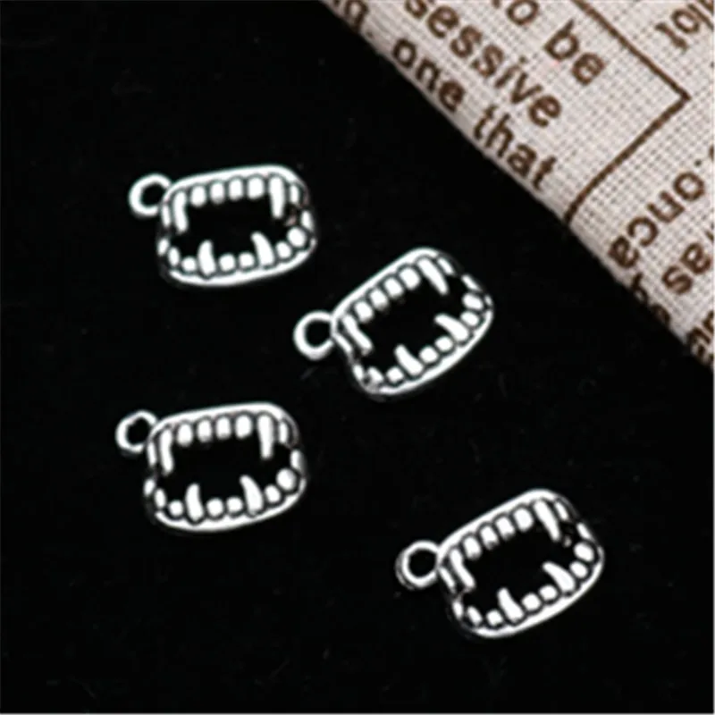WKOUD 15pcs Silver Color Vampire Diary Teeth Charm Bracelet Necklace DIY Metal Jewelry  Charm Alloy Pendants A98 image 3