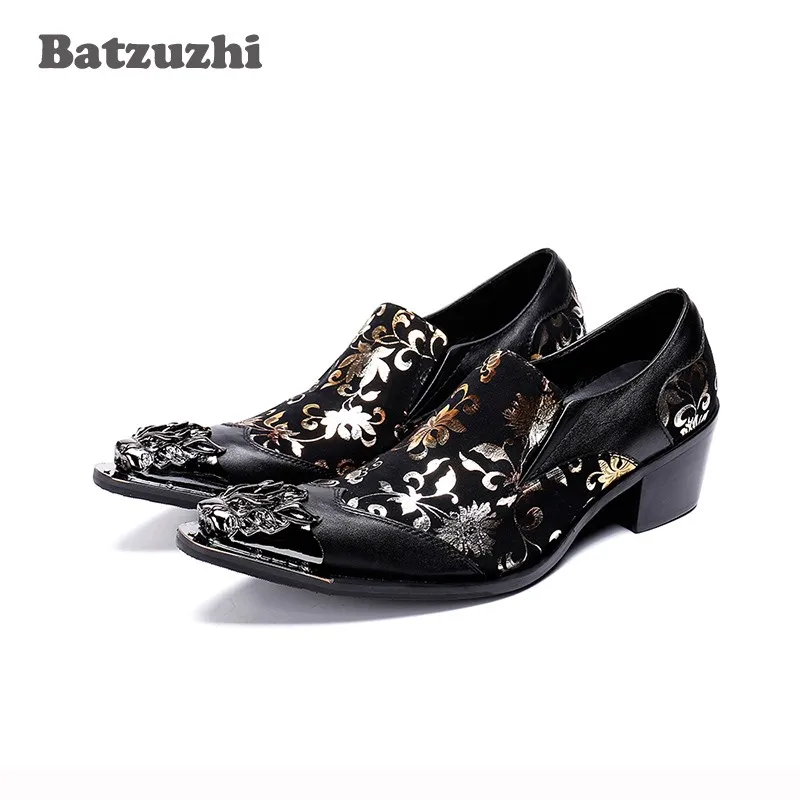 Batzuzhi 6.5cm High Heel Men Shoes Italy Type Fashion Leather Dress Shoes Men Metal Tip Formal Leather Party, Wedding Shoes Men