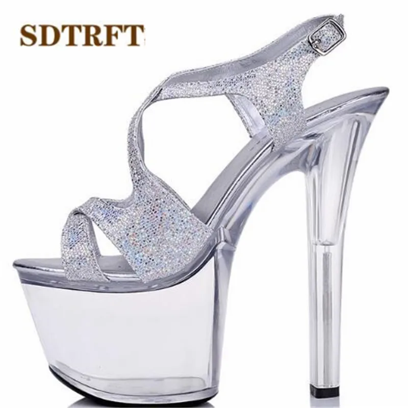 SDTRFT Plus:34-44 Sliver Open Toe platform sandals 15/20cm thick high-heeled female bridal Cross-tied shoes woman wedding pumps