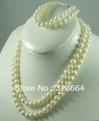 

natural 7-8mm AAA white FW pearl necklace&bracelet sets