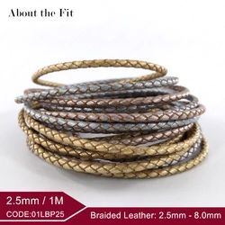 About the Fit 2.5mm 1Meter Genuine Braided Leather Cord Woven Rope Real Leather Crafts Beading Accessories Lacing Jewelry Making